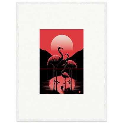 Silhouette of flamingos at sunset on water for snare verstrokes canvas print decor