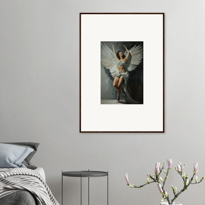 Framed canvas print of a figure with wings, perfect for bliss paradise room decoration