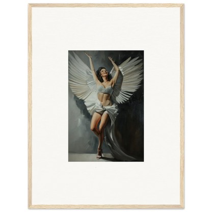 Framed canvas print of a woman in angel wings, perfect for bliss paradise room decoration