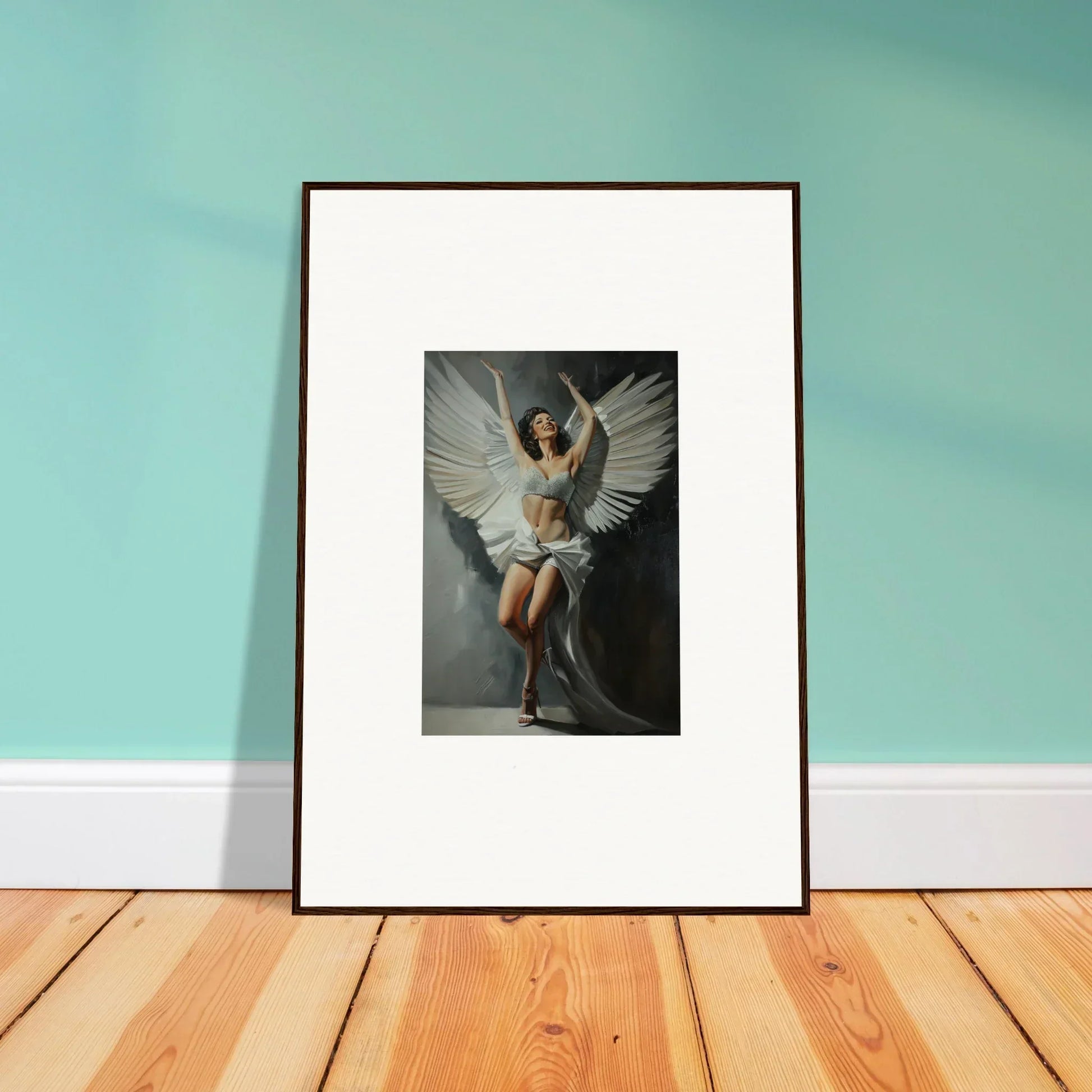 Framed canvas print of an angelic figure, perfect for bliss paradise room decoration