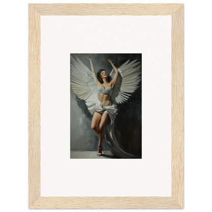 Framed canvas print of a figure with white wings for bliss paradise room decoration