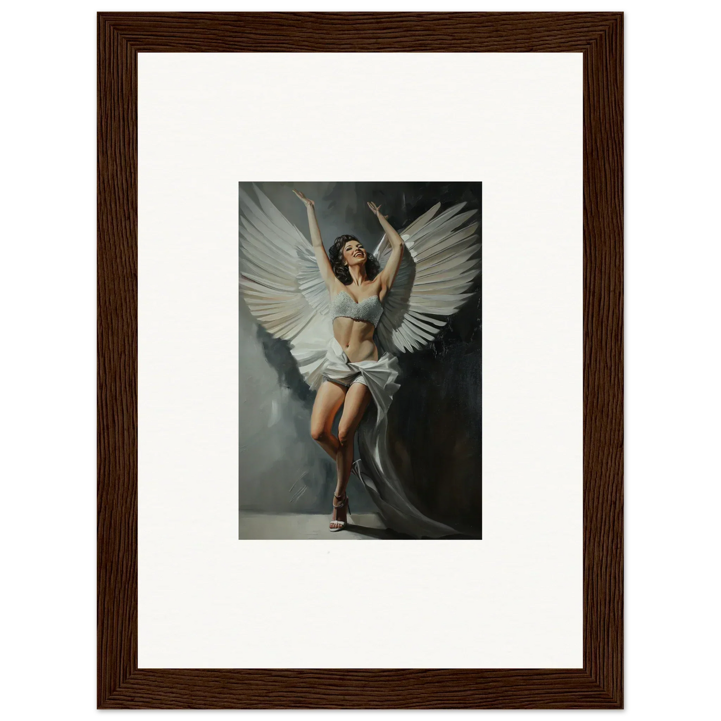 Framed canvas print of a woman with white wings for bliss paradise room decoration