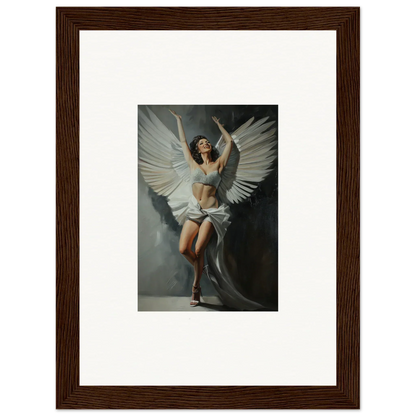 Framed canvas print of a woman with white wings for bliss paradise room decoration