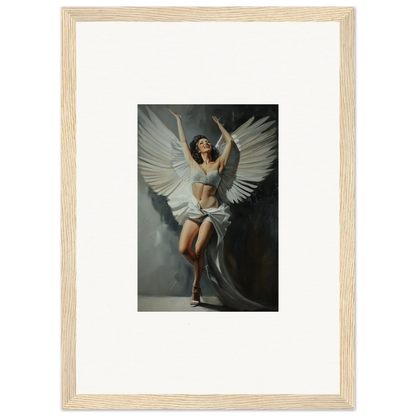 Framed canvas print of a figure with white wings, perfect for bliss paradise room decoration