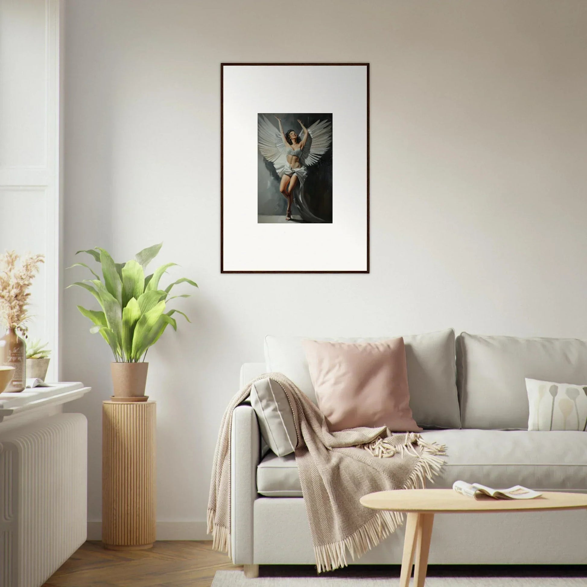 Framed canvas print of a figure with wings, perfect for bliss paradise room decoration