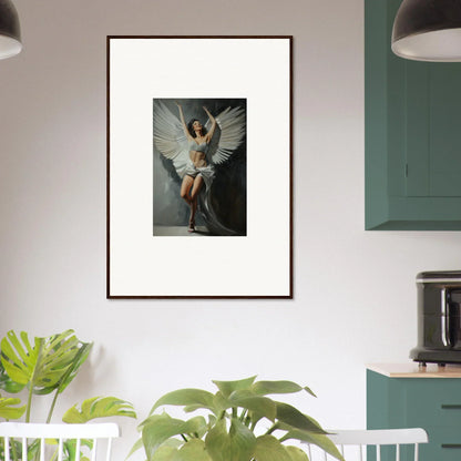 Framed canvas print of a winged figure, perfect for bliss paradise room decoration