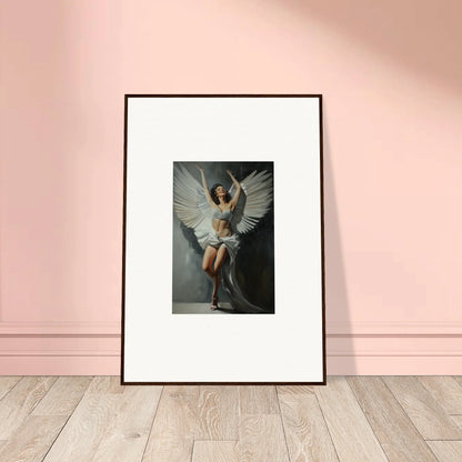 Framed canvas print of a figure with white wings, perfect for bliss paradise room decoration