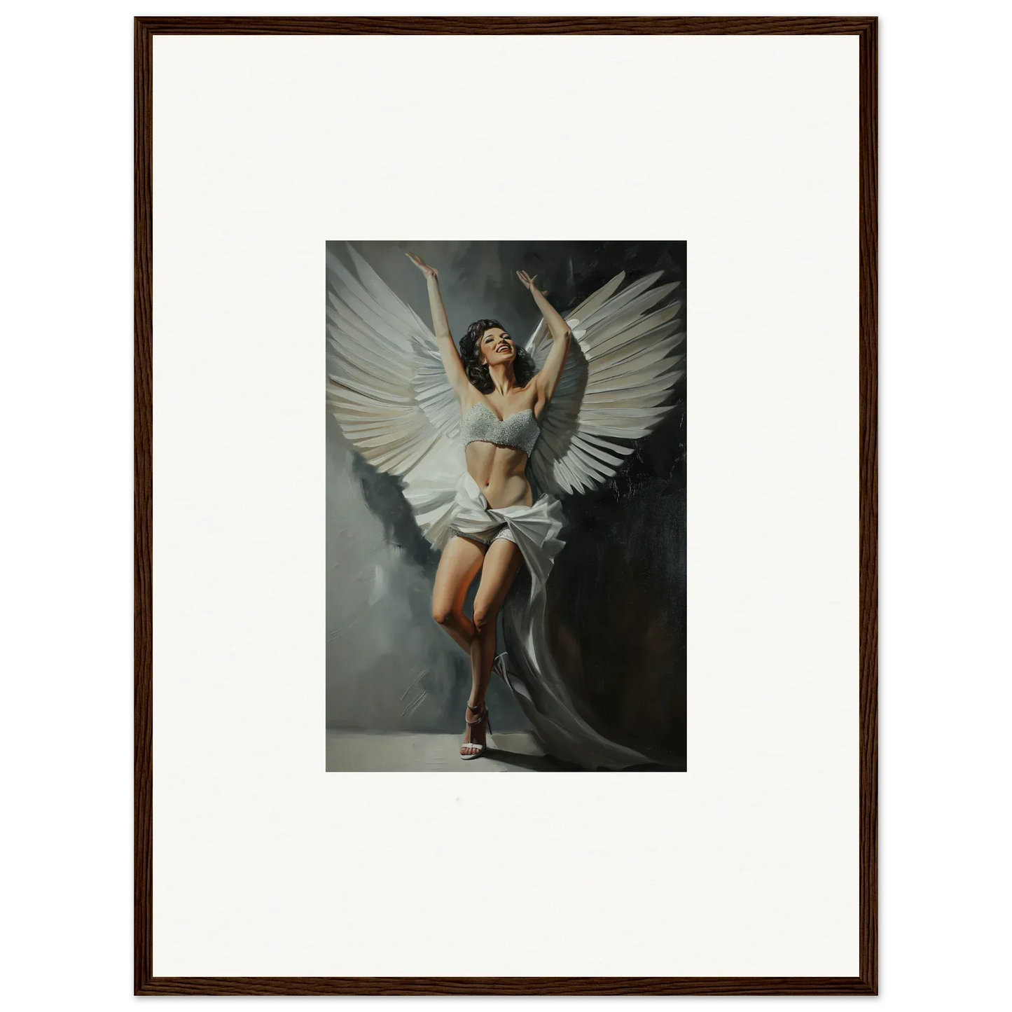 Framed photograph of a woman with white wings, perfect for bliss paradise room decoration