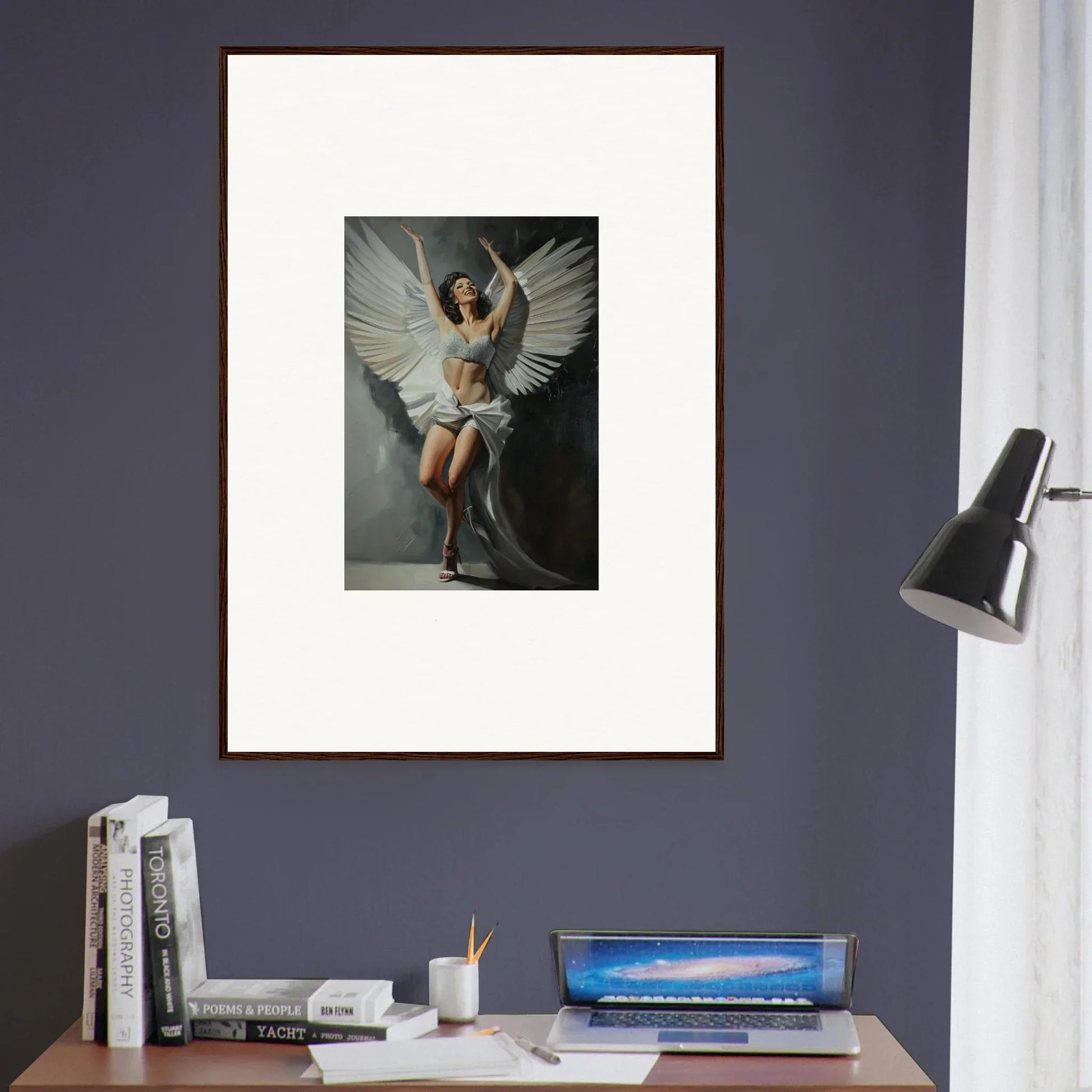 Framed canvas print of a figure with wings for bliss paradise room decoration