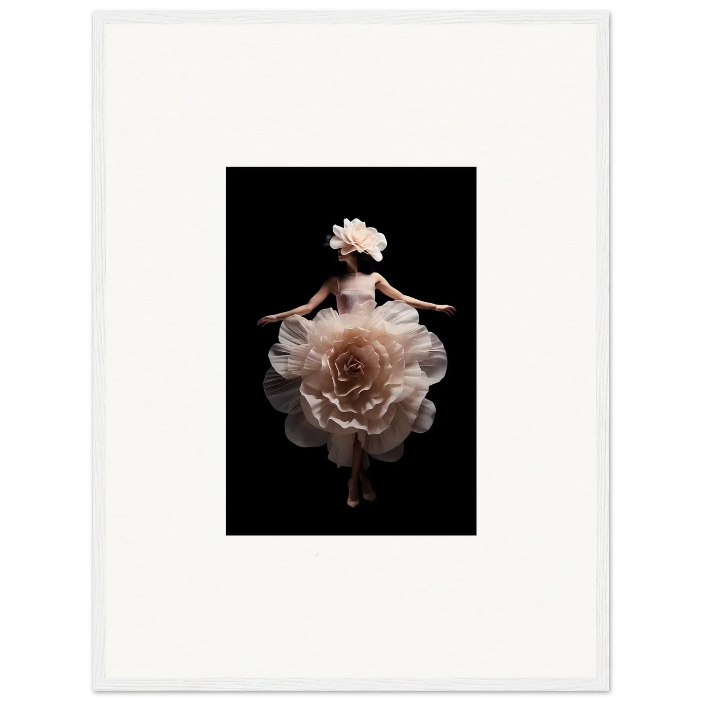 Ballerina-like figure with a dress resembling a blossoming rose.