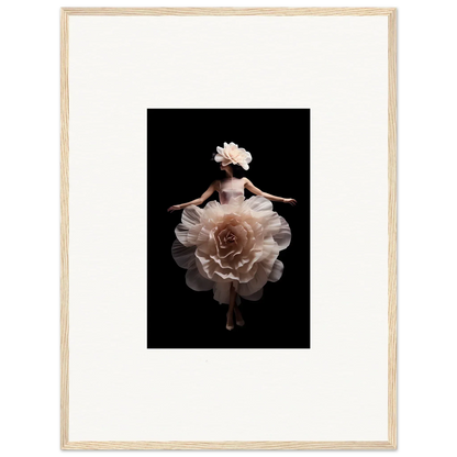 Delicate figure composed of pale flower petals resembling a dancer in motion.