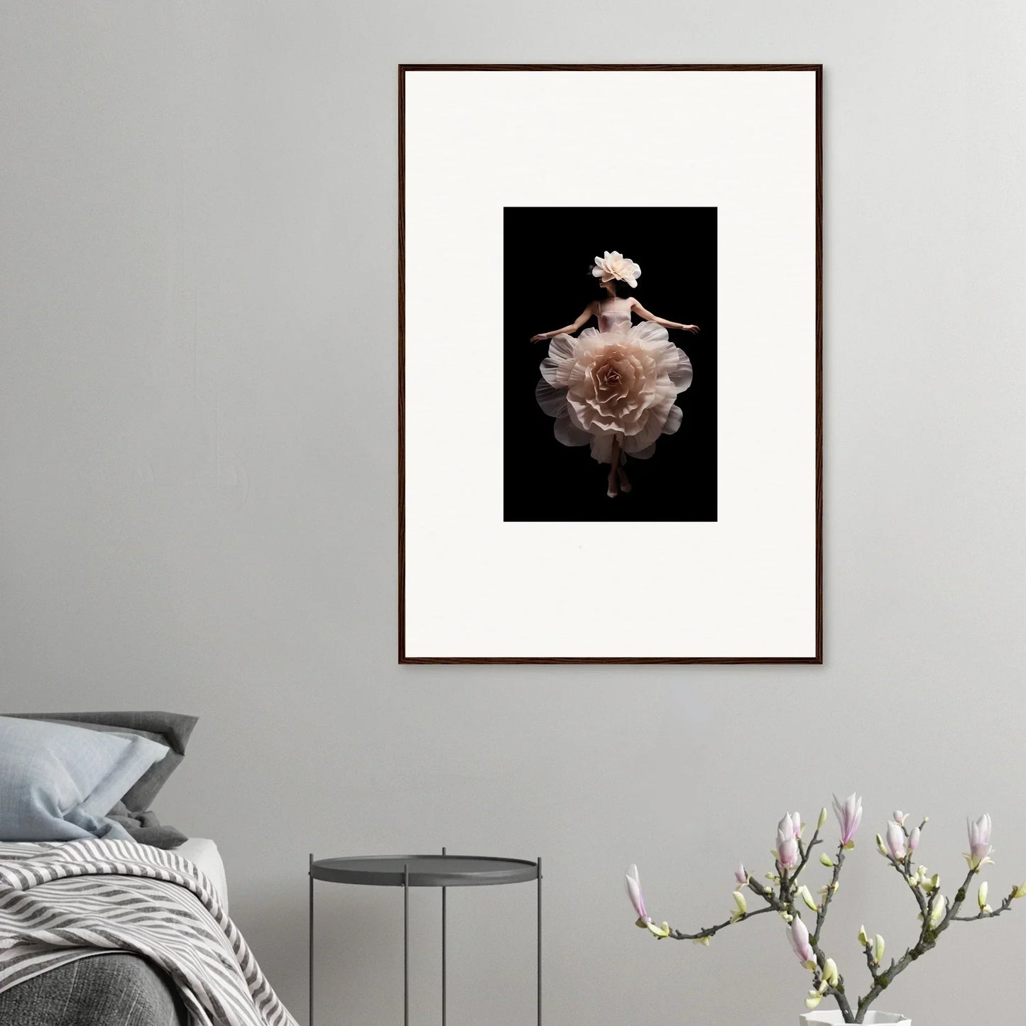 Framed photograph of a ballet dancer in a pink tutu viewed from above.