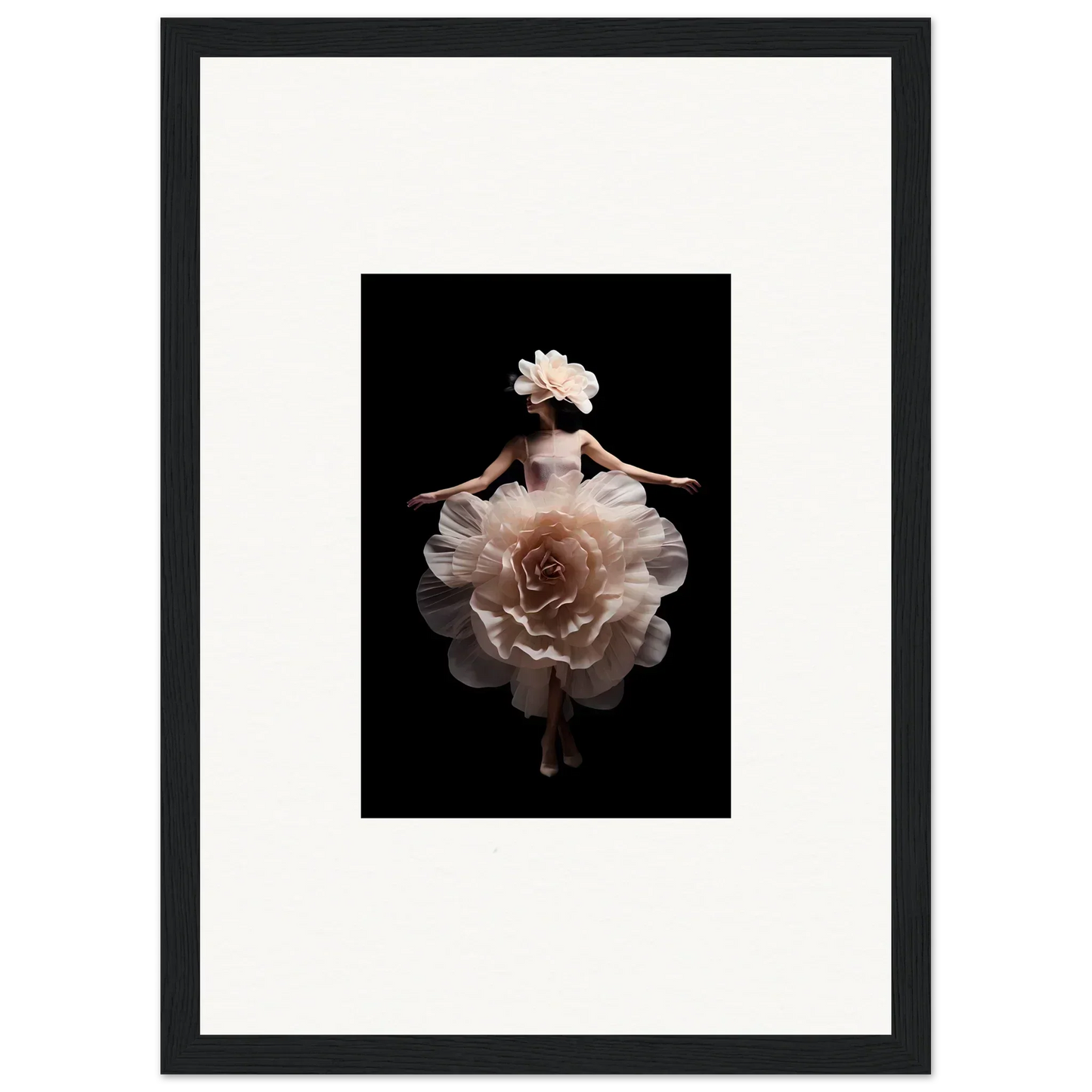 Delicate ballerina figure composed of pale pink flower petals.