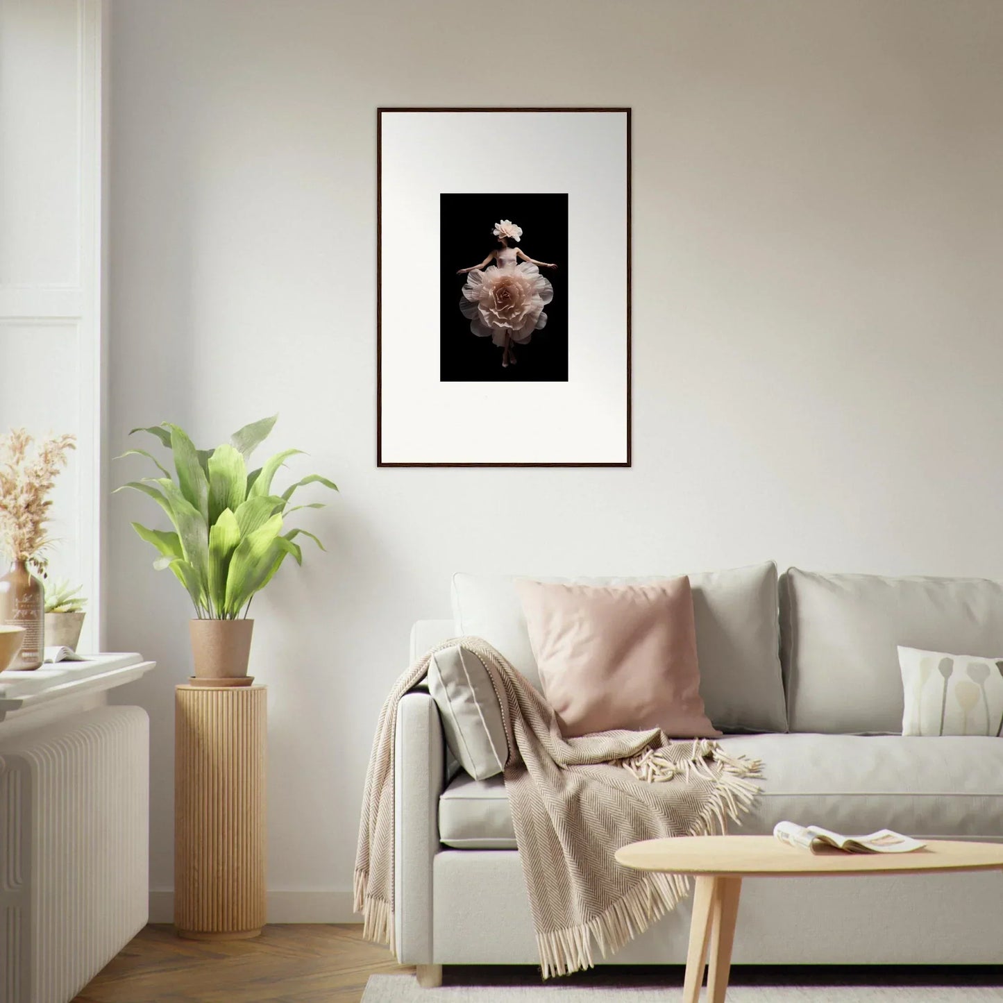 Framed black and white photograph of a person’s back and head.