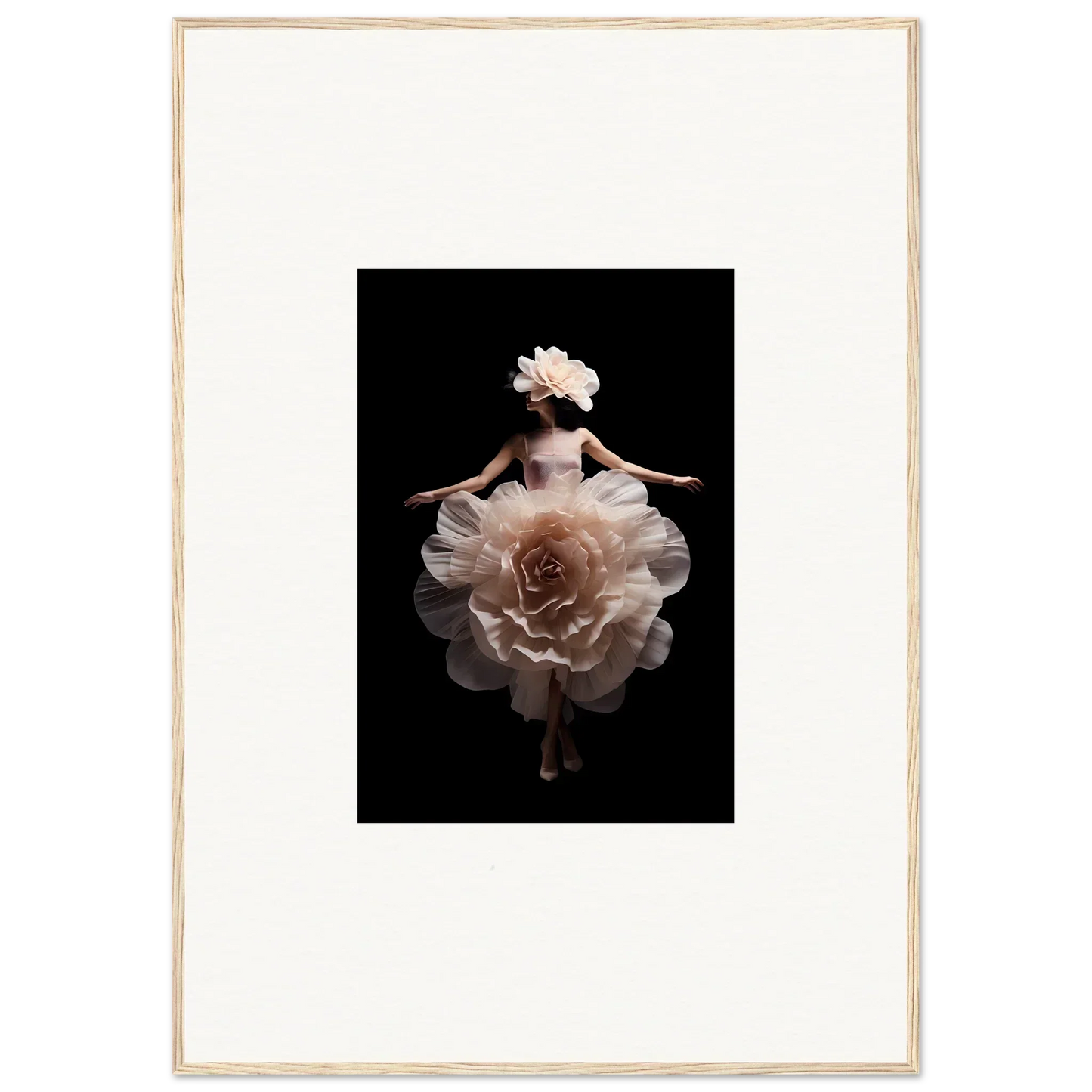 Ballerina-like figure with a dress resembling a blossoming flower.