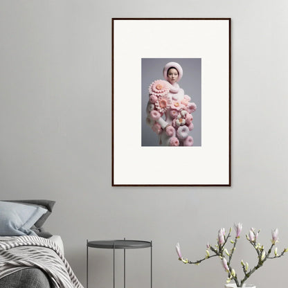 Framed wall art of a person holding pink plush toys for Floral Chrysanthemum Daydream decor