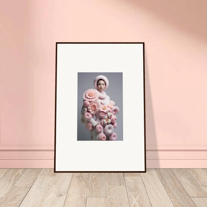 Framed wall art of a person in a pink fluffy outfit for your Chrysanthemum Daydream room decor