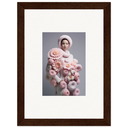 Framed wall art of a child in white with pink flowers, ideal for Chrysanthemum Daydream room decor