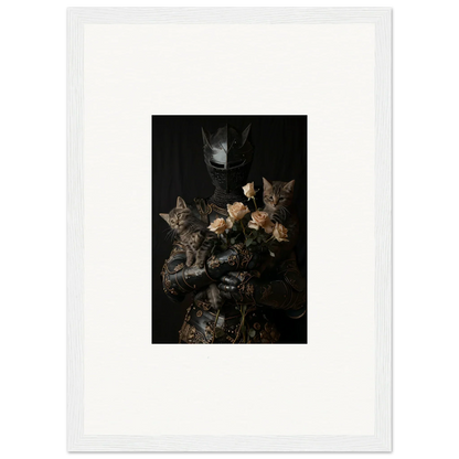 Framed wall art of two tabby cats with flowers for cozy Cuddle Chaotica room decor