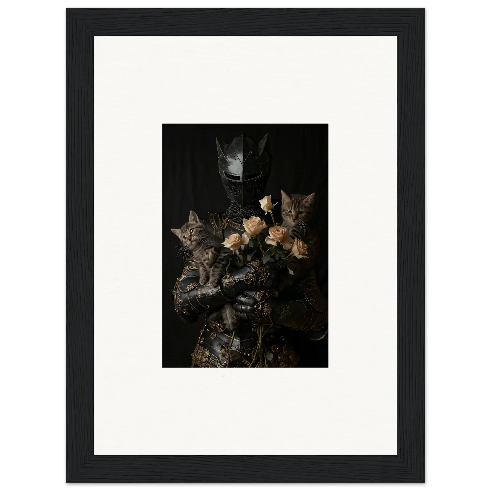 Framed wall art of tabby kittens and pale roses, ideal for Cuddle Chaotica room decor