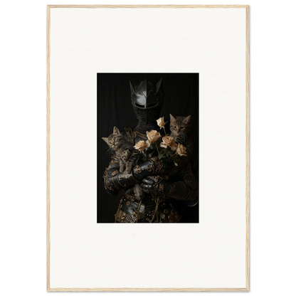 Two cats with roses for a cozy touch in Cuddle Chaotica framed wall art