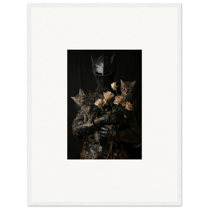 Framed wall art of a cat with yellow roses, perfect for Floral Cuddle Chaotica room decor