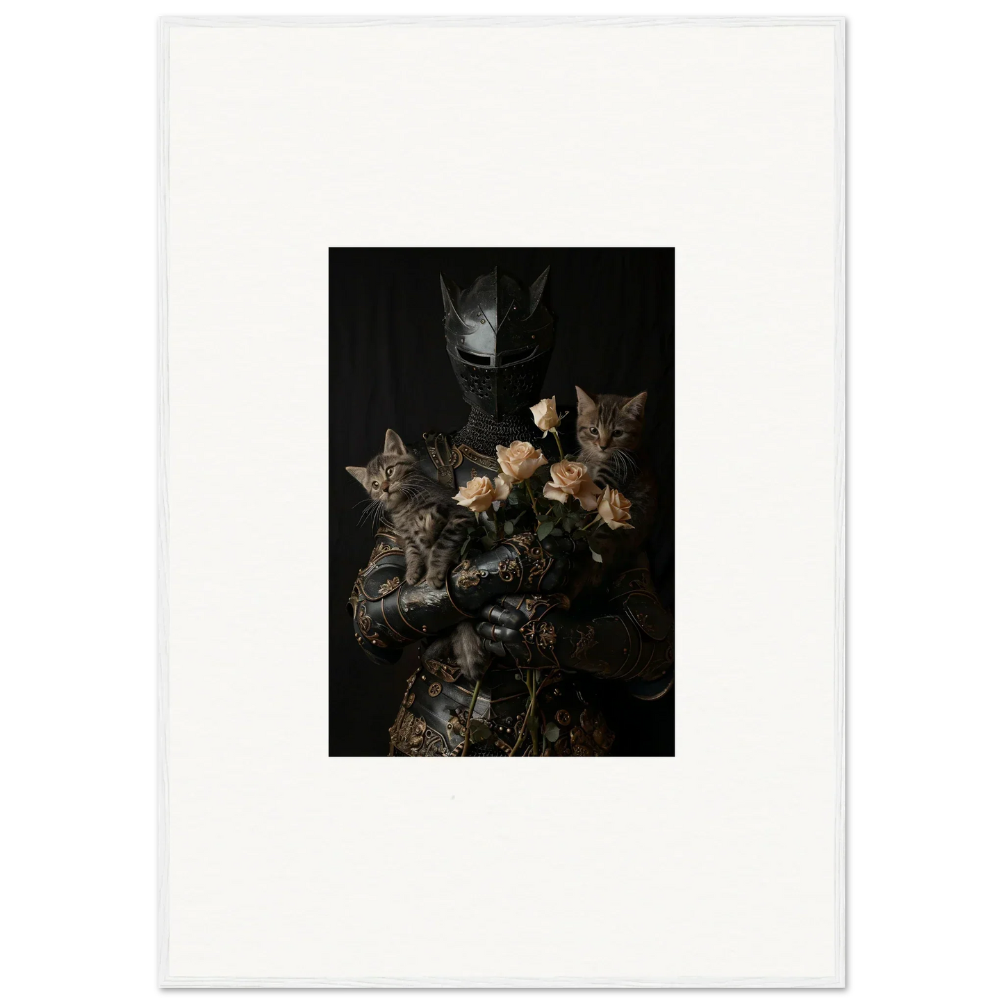 Dark floral still life painting with roses, Cuddle Chaotica framed wall art for room decor