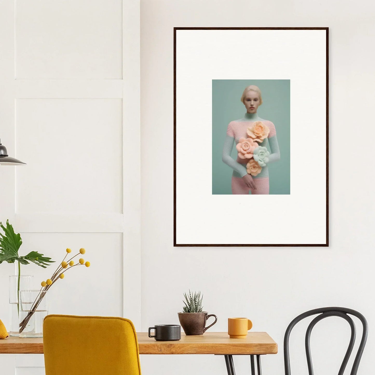 Framed canvas print of a person with a stuffed animal for dream couture room decoration