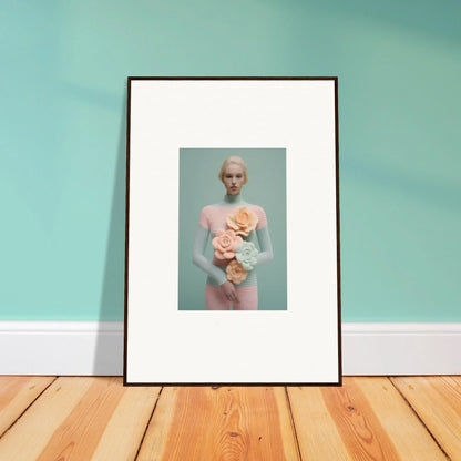 Framed canvas print of a person with pastel flowers for dreamy room decoration