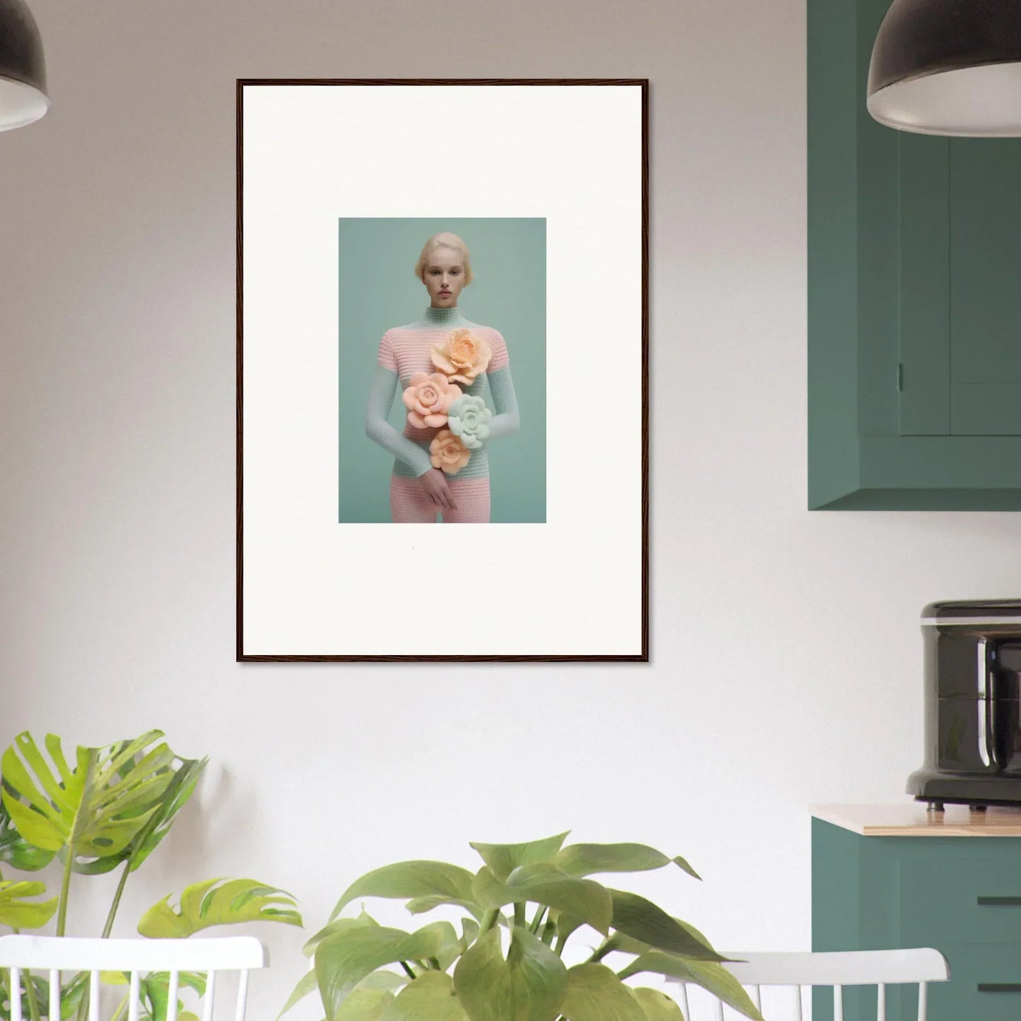 Framed canvas print of a person with a stuffed animal, perfect for dream couture room decoration