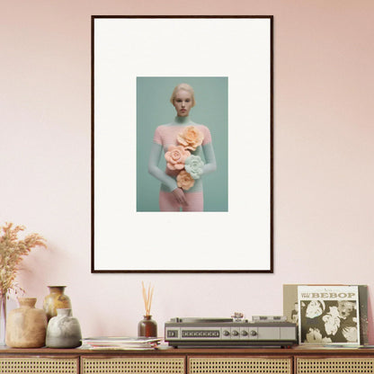 Framed photograph of a person with flowers, perfect for Dream Couture room decoration