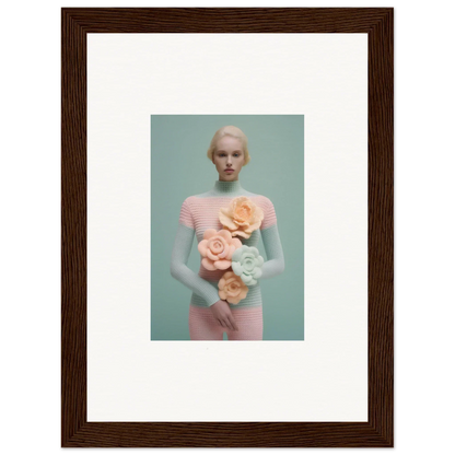 Framed portrait of a pale woman in pink with pastel flowers, perfect for dream couture room decoration