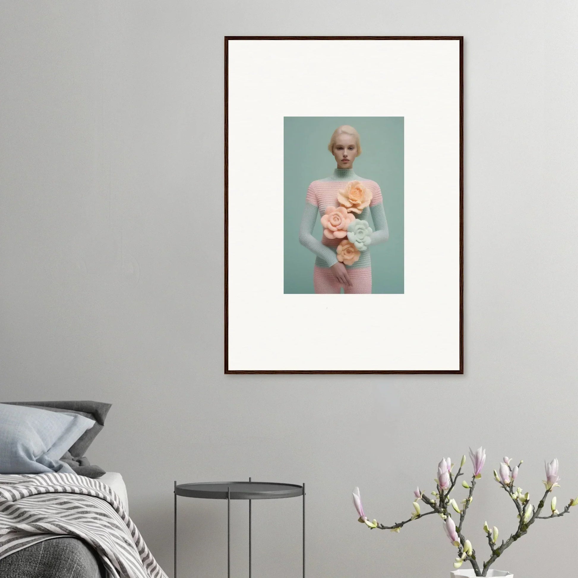 Framed canvas print of a person in pink for dreamy room decoration vibes