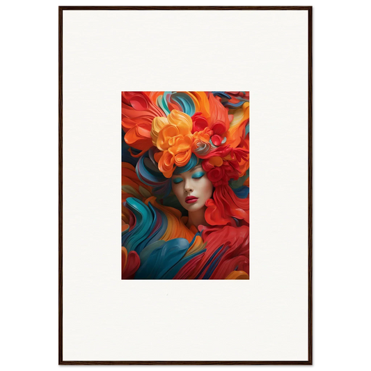 Vibrant canvas print of a figure with a floral headdress for dream ecstasy room decoration