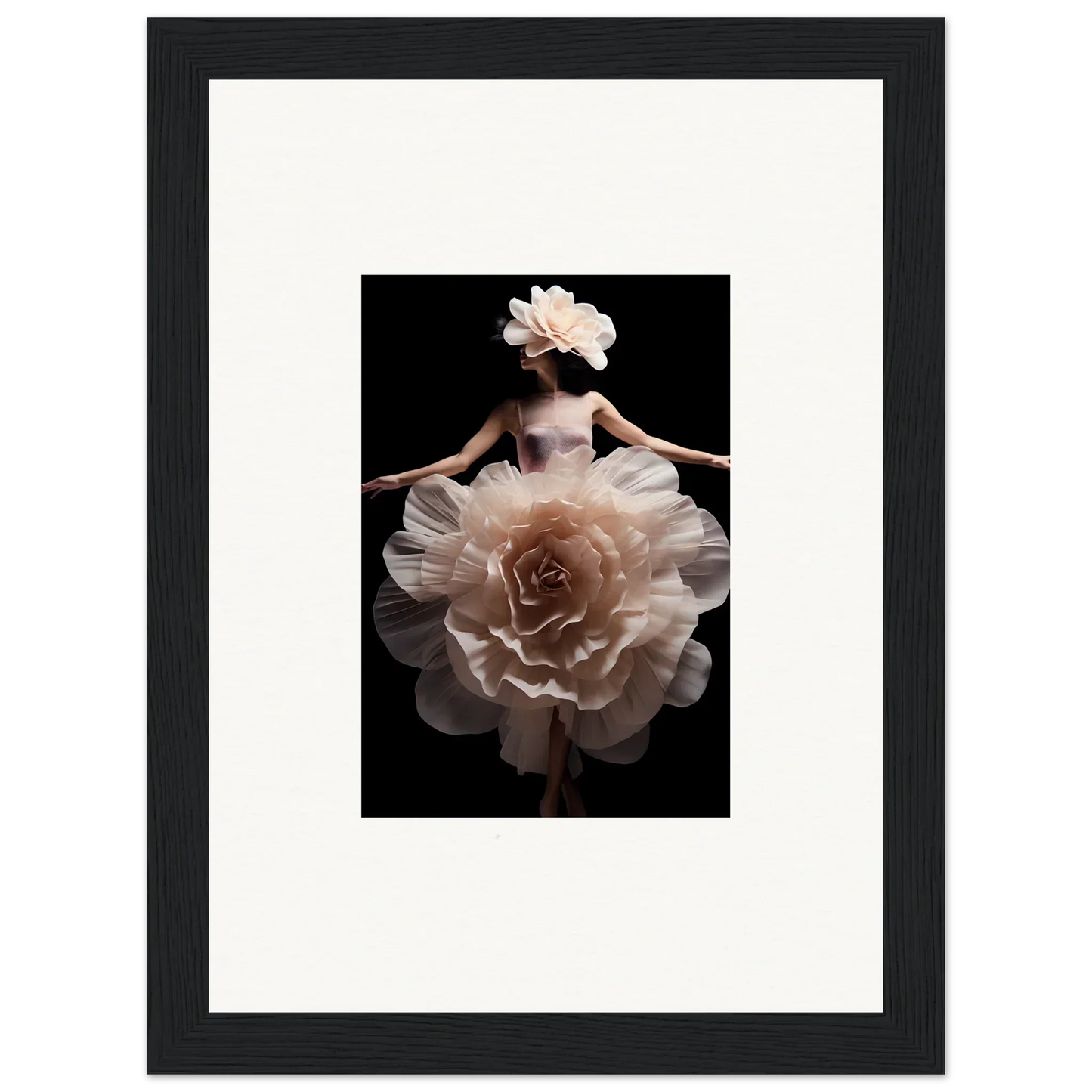 Ethereal figure with a dress resembling a blossoming rose.