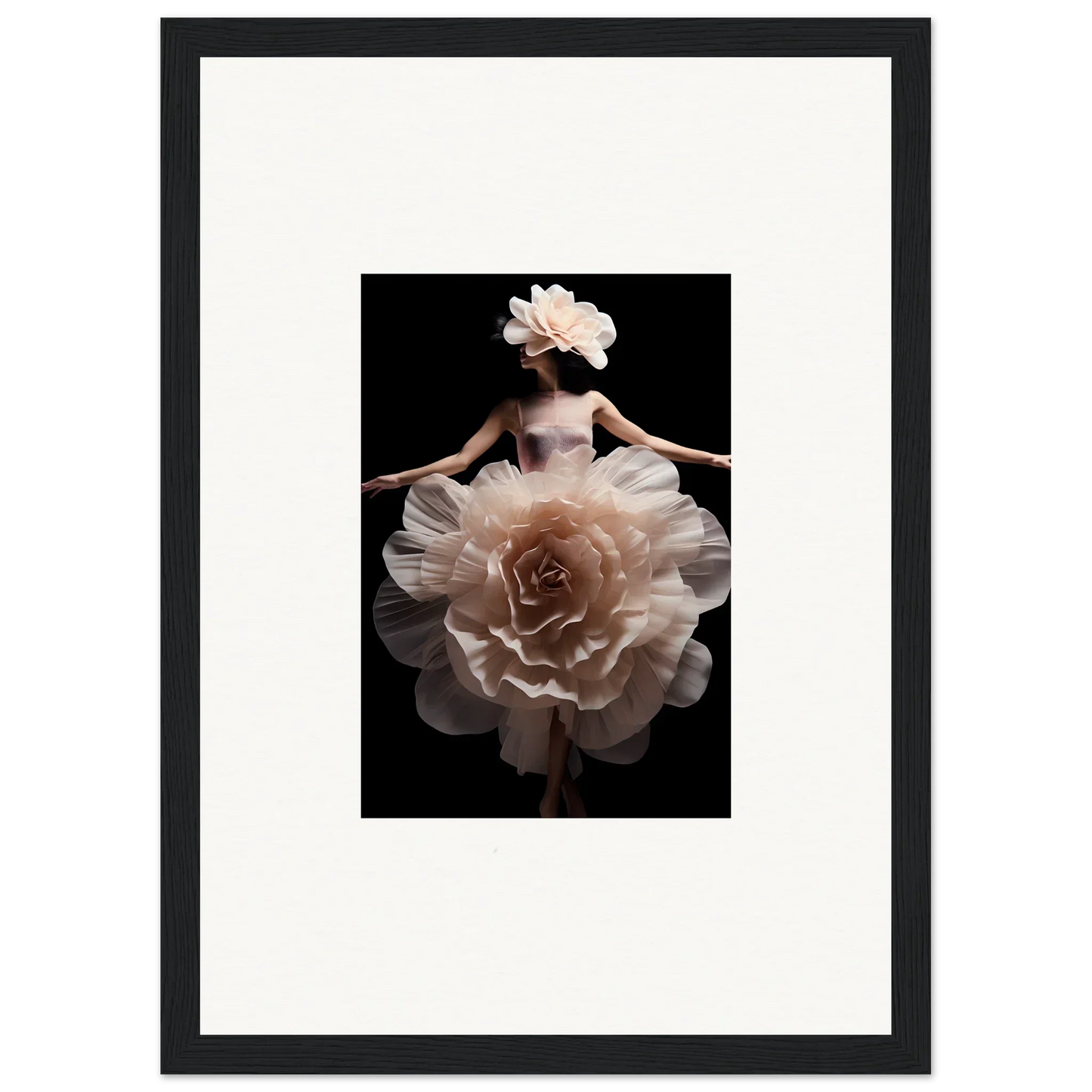 Ethereal figure with a dress resembling a blossoming pale rose.