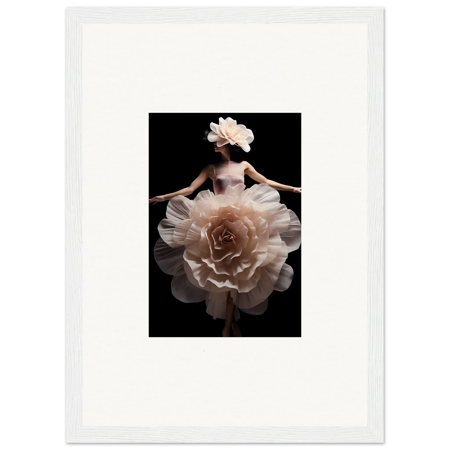 Ethereal figure with a dress resembling a blossoming rose.