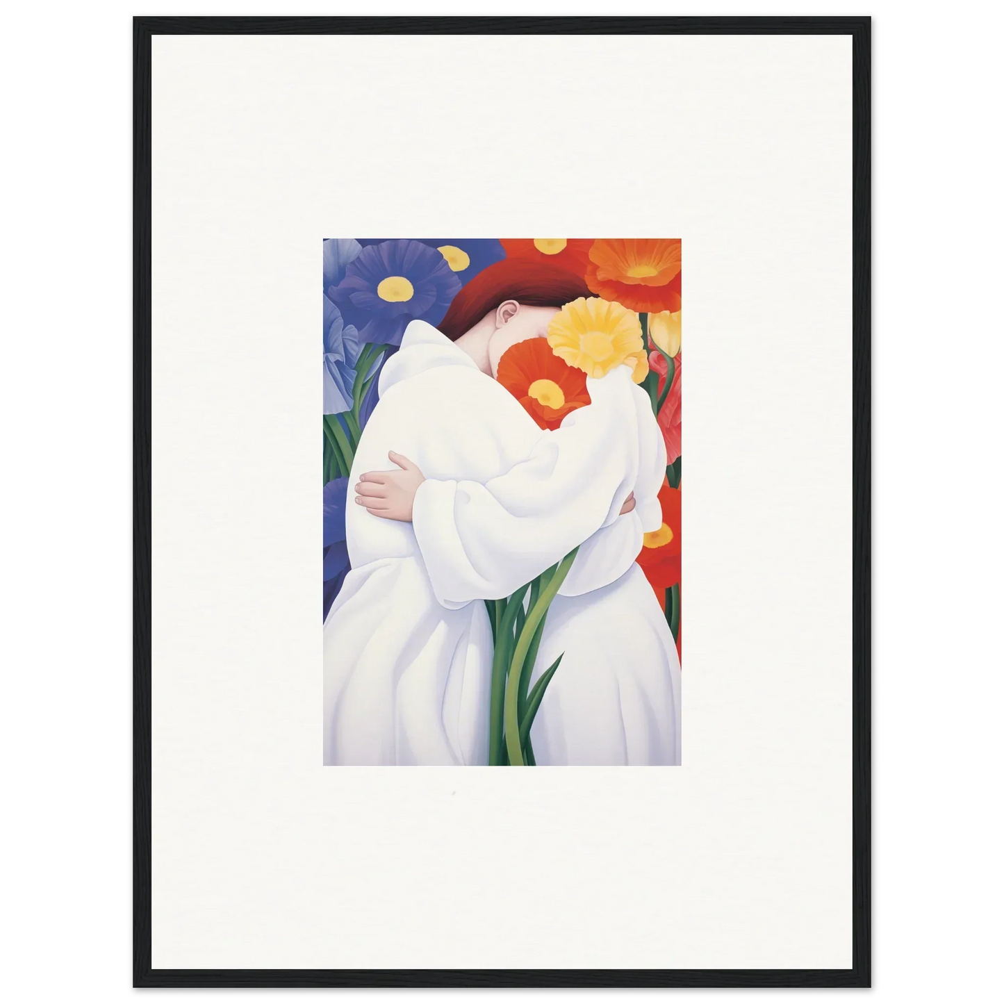 Abstract painting of embracing figures for vibrant room decor and framed wall art