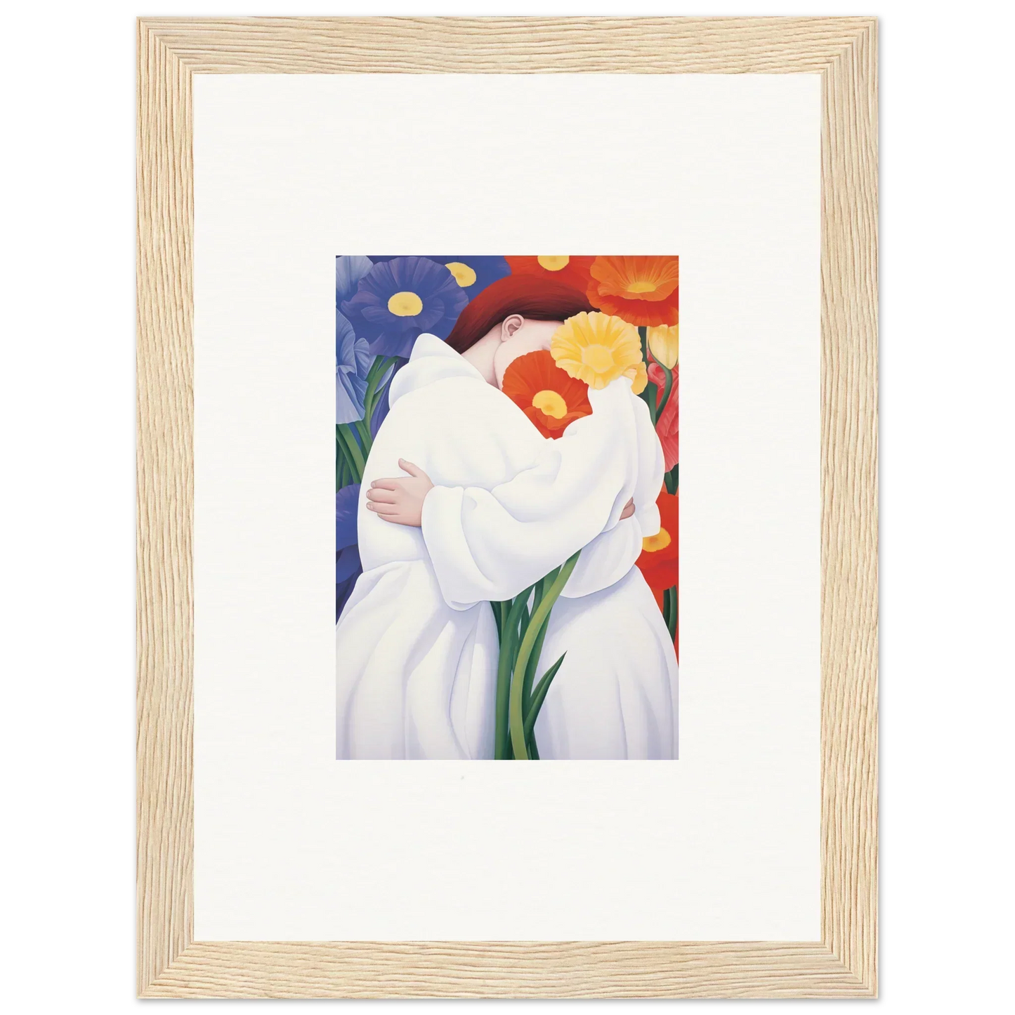 Framed abstract painting of white flowers for stunning room decor and wall art