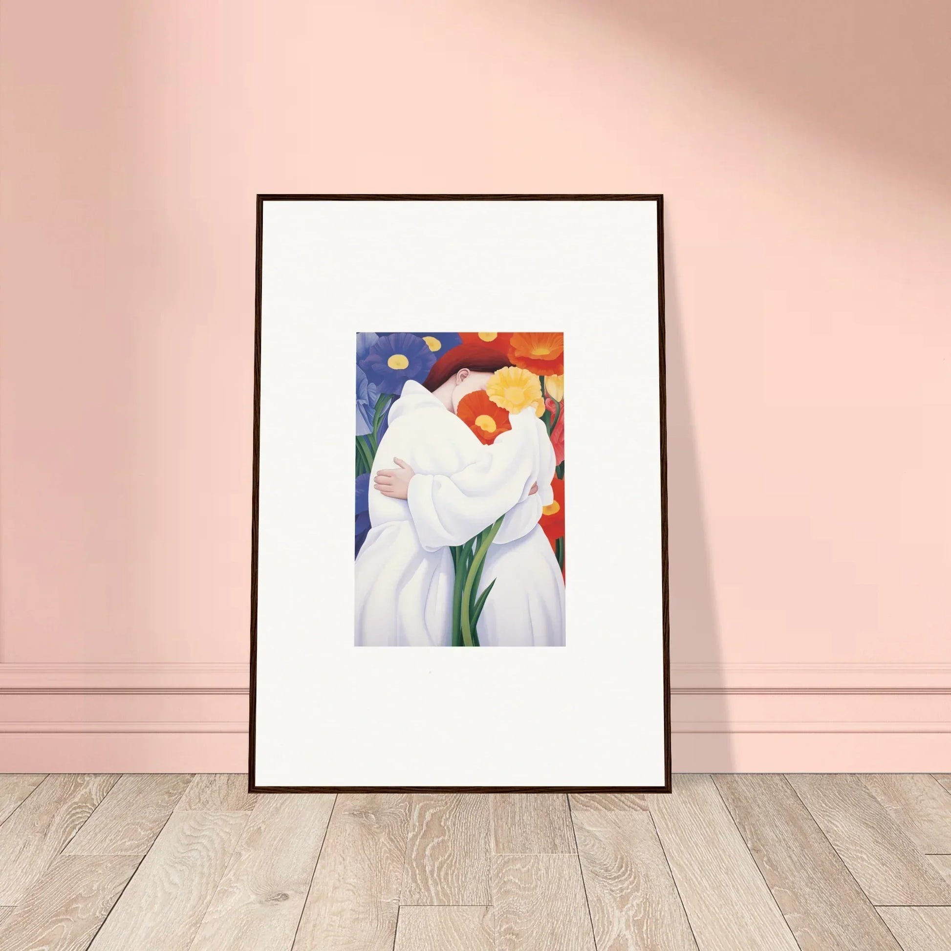 Framed wall art of a white calla lily flower for vibrant room decor