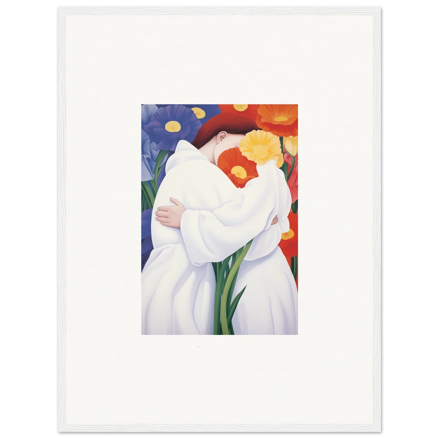 Abstract painting of embracing figures in robes, perfect for room decor and framed wall art