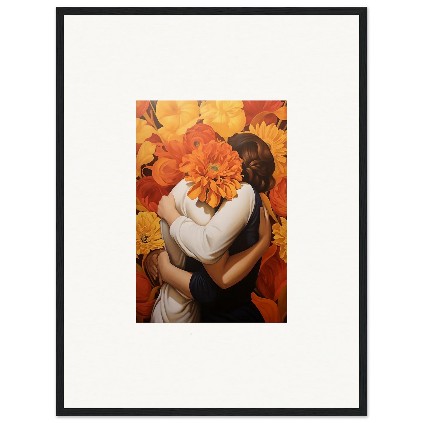 Framed canvas print of Floral Euphoria Embrace with vibrant flowers for room decoration