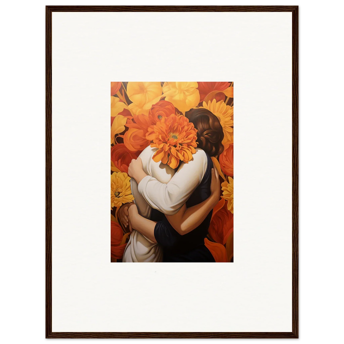 Framed canvas print of Floral Euphoria Embrace with vibrant orange flowers