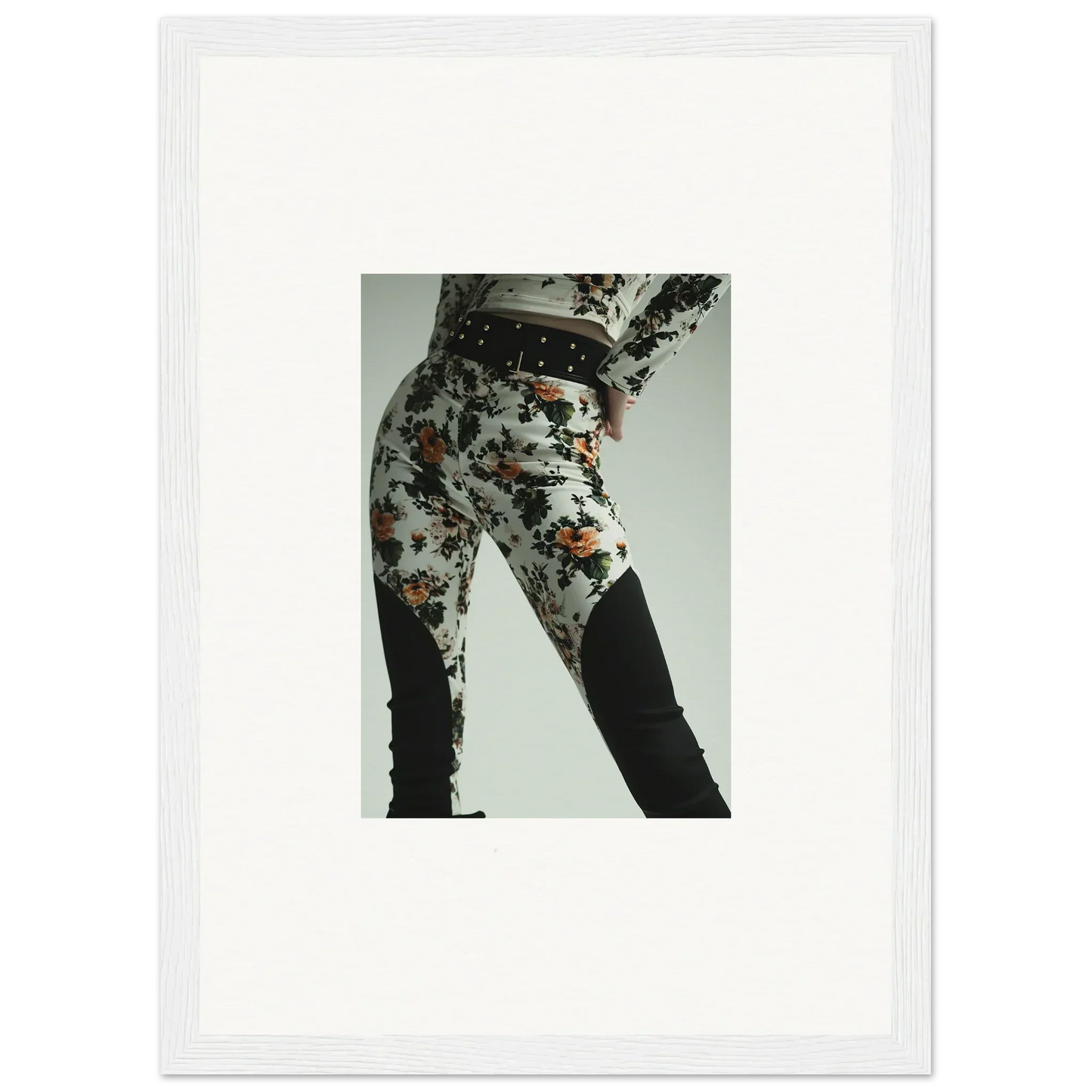 Pair of patterned pants or leggings with a floral or abstract design.