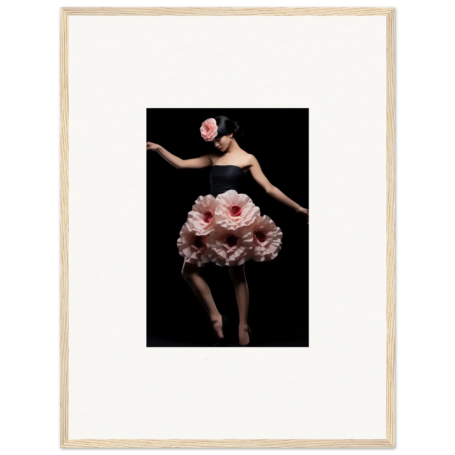 Woman in a pink floral petal dress for Floral Reverie Wrapped room decor art