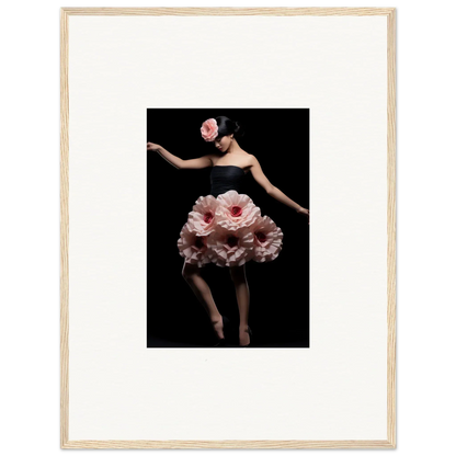 Woman in a pink floral petal dress for Floral Reverie Wrapped room decor art