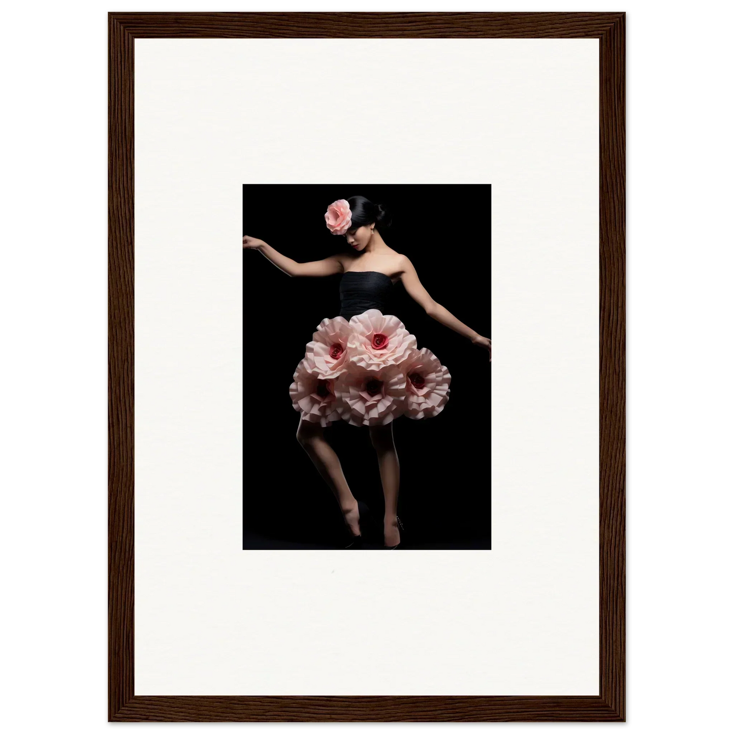 Dancer in pink floral petals dress, perfect for Floral Reverie Wrapped wall art