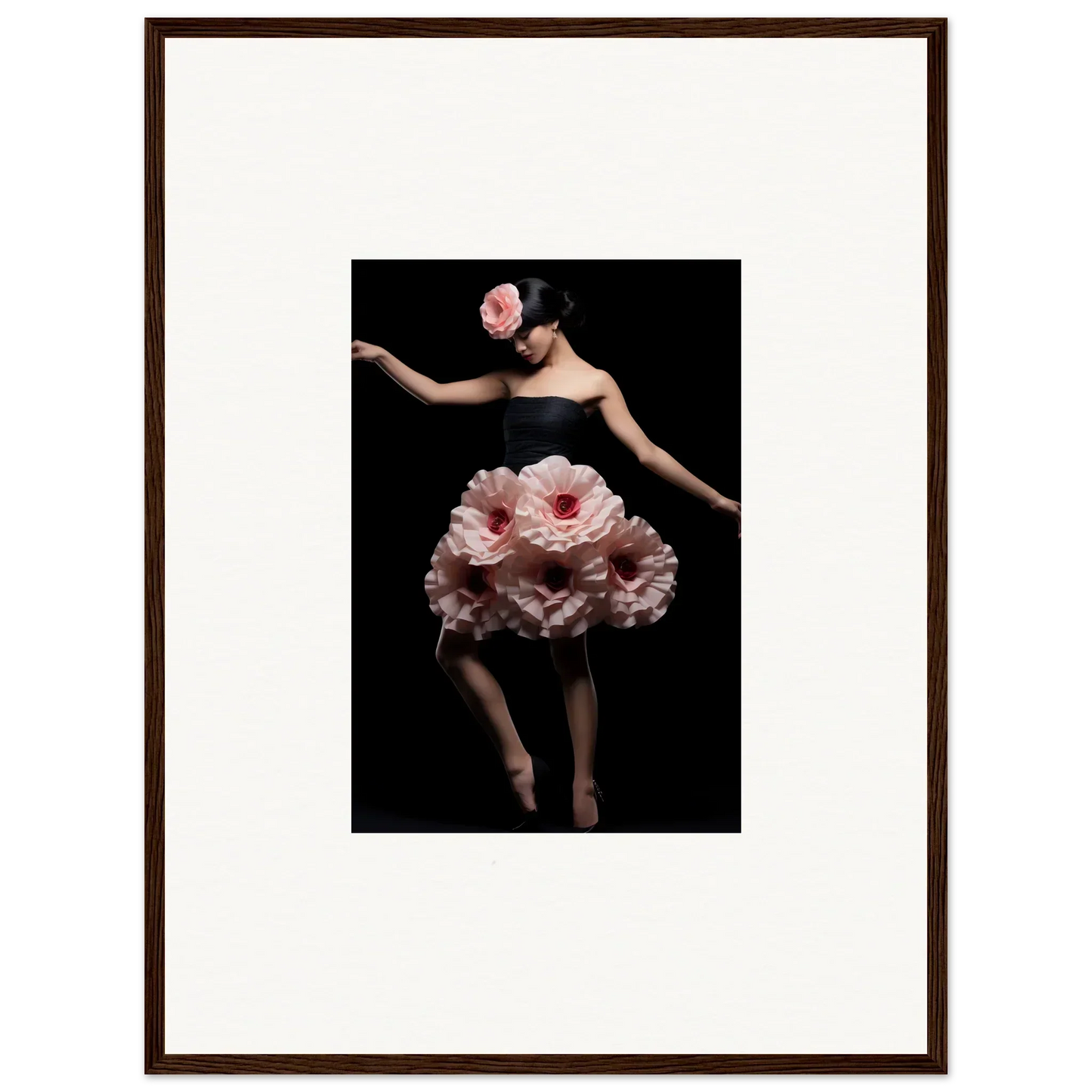 Woman in a pink floral petal dress, part of Floral Reverie Wrapped wall art