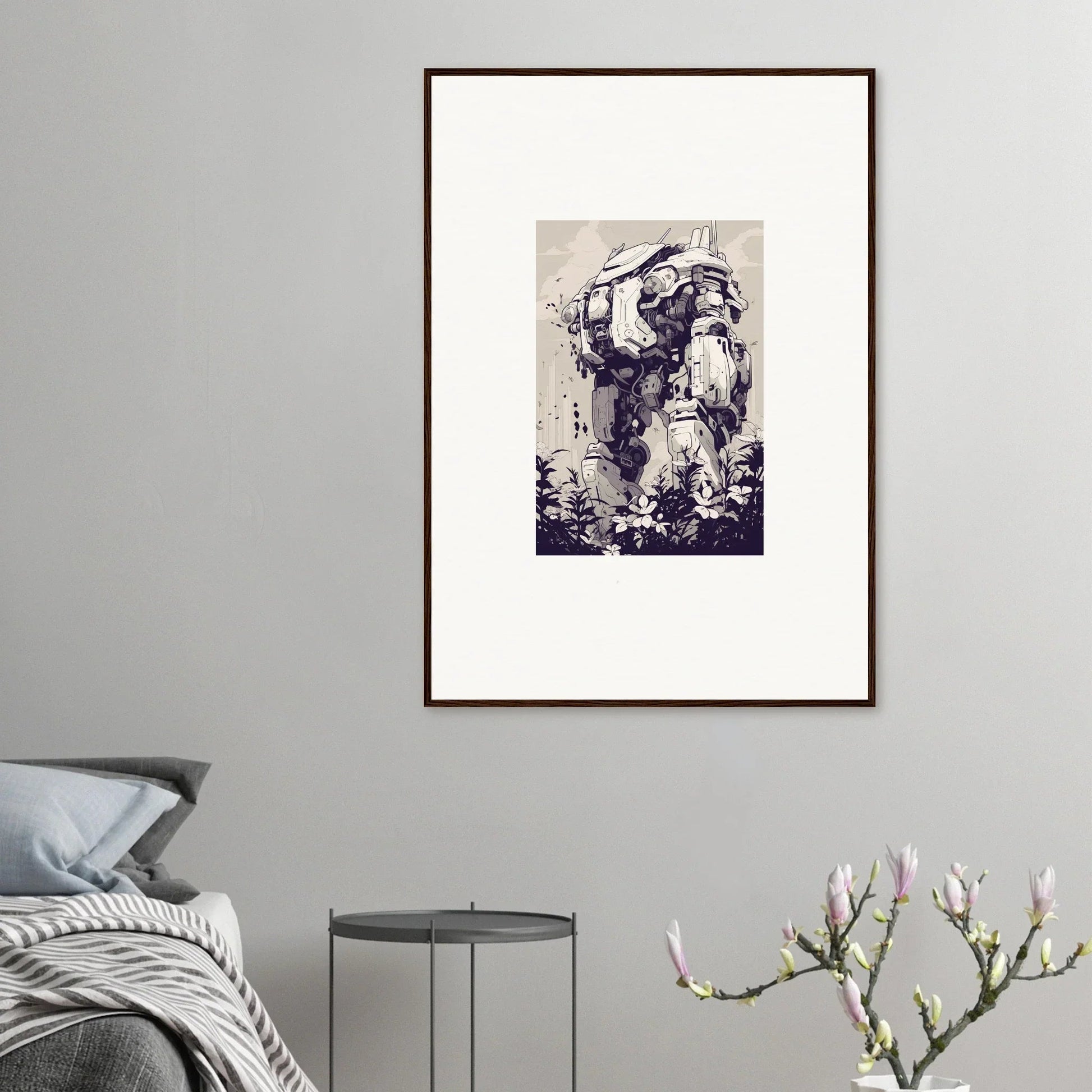 Framed black and white abstract artwork of a shadowy figure, perfect for room decor