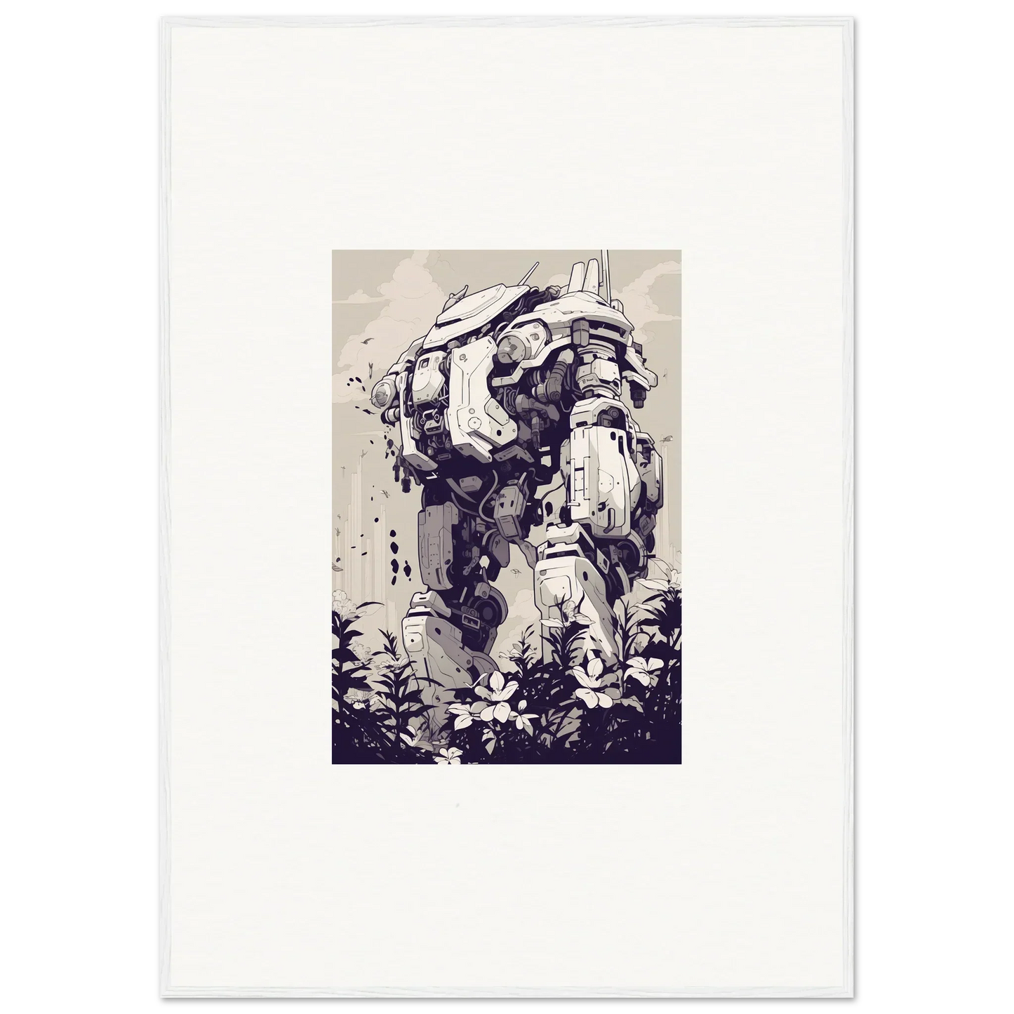 Futuristic humanoid mech design for Steel Harbinger room decor framed wall art